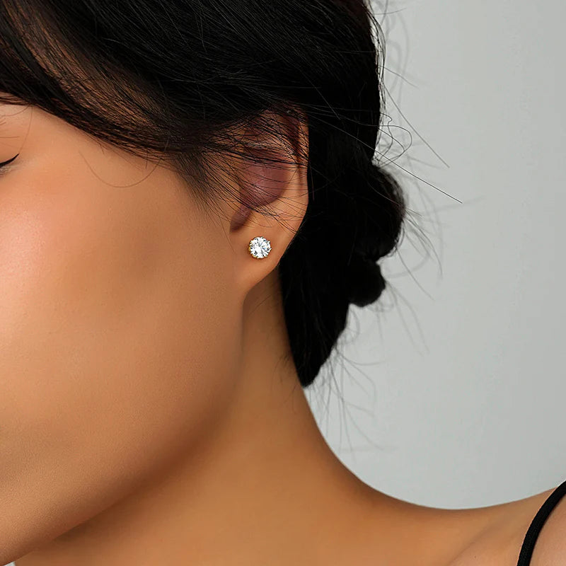 Crown Design Stud Earrings for Women - 1 Carat Cubic Zirconia, Crafted in 925 Sterling Silver with 18K Gold Plating