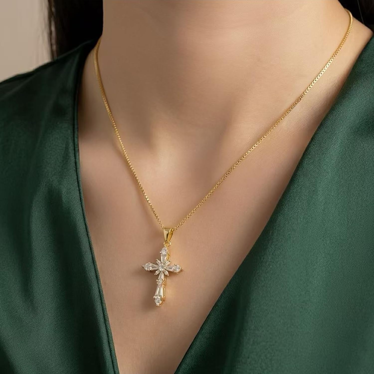Cross Necklace for Women 14K Gold Plated Non Tarnish Jewelry Gifts | Cross Pendant Necklace Cute Simple Small Necklace Christian Baptism Religious Faith Jewelry Gifts