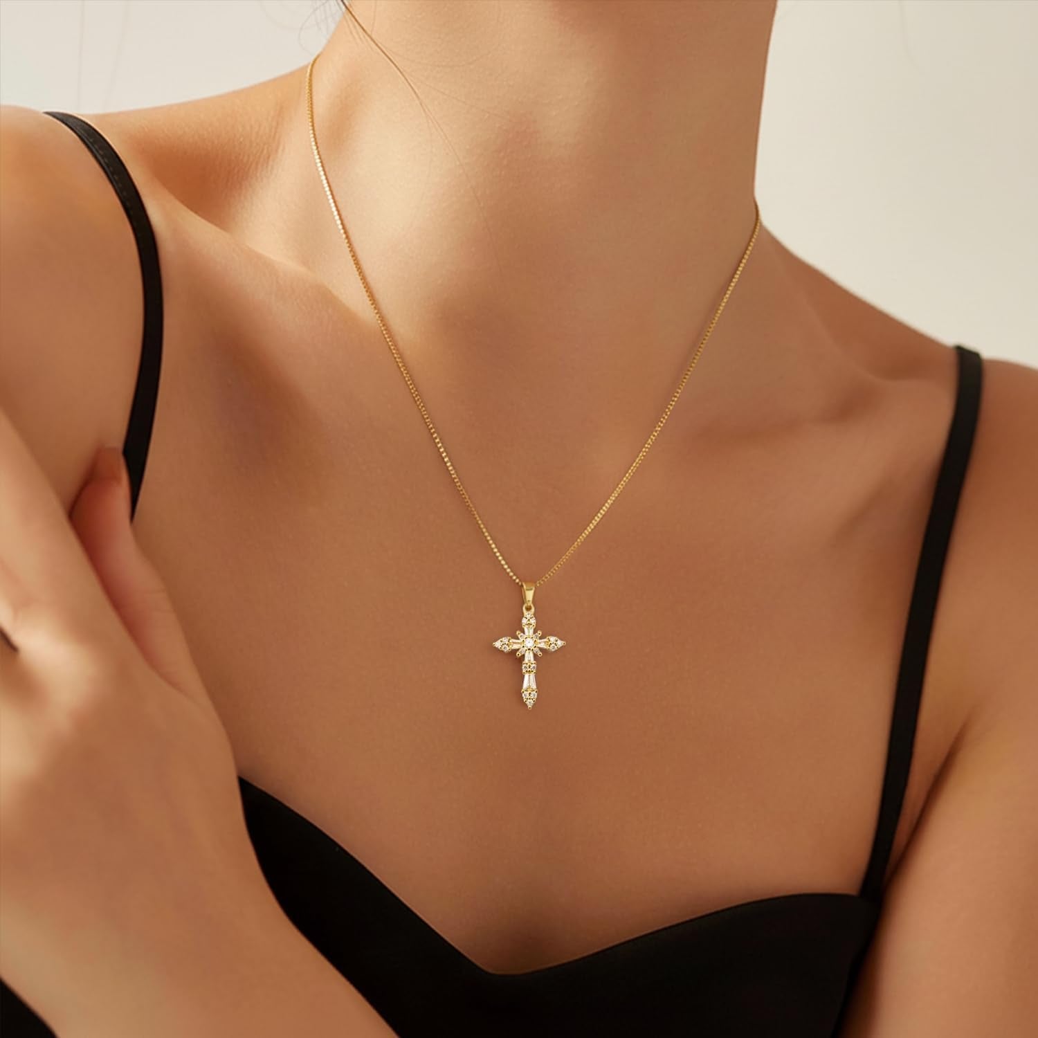Cross Necklace for Women 14K Gold Plated Non Tarnish Jewelry Gifts | Cross Pendant Necklace Cute Simple Small Necklace Christian Baptism Religious Faith Jewelry Gifts