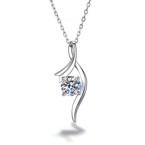 1 Carat Moissanite Diamond Necklace in 925 Sterling Silver with Four-Prong Pendant Setting