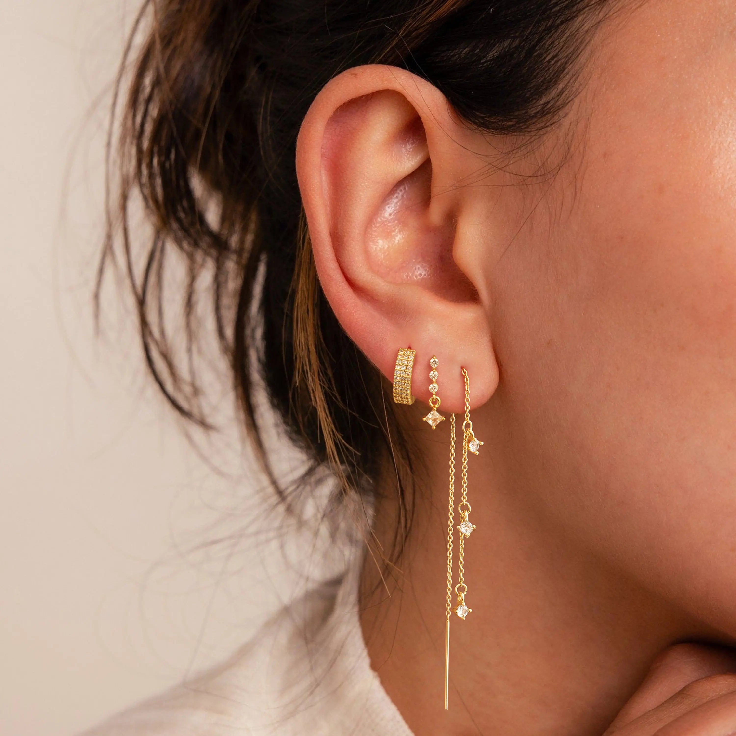 Fine threader chain earrings from Trio set