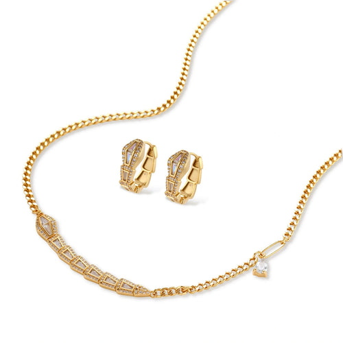 Baguette Zirconia Pendant & Huggie Earring Set – 14K Gold-Plated – alternate view 2