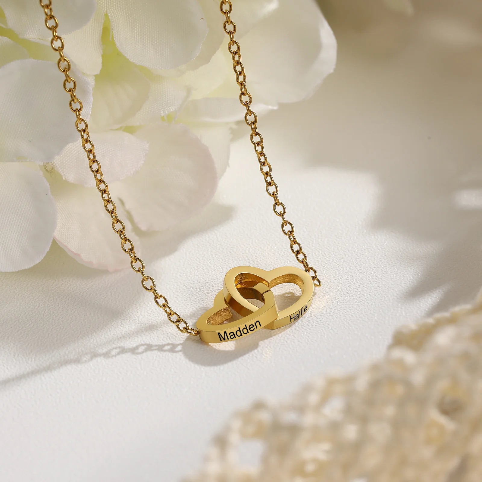 Custom Name Double Heart Necklace