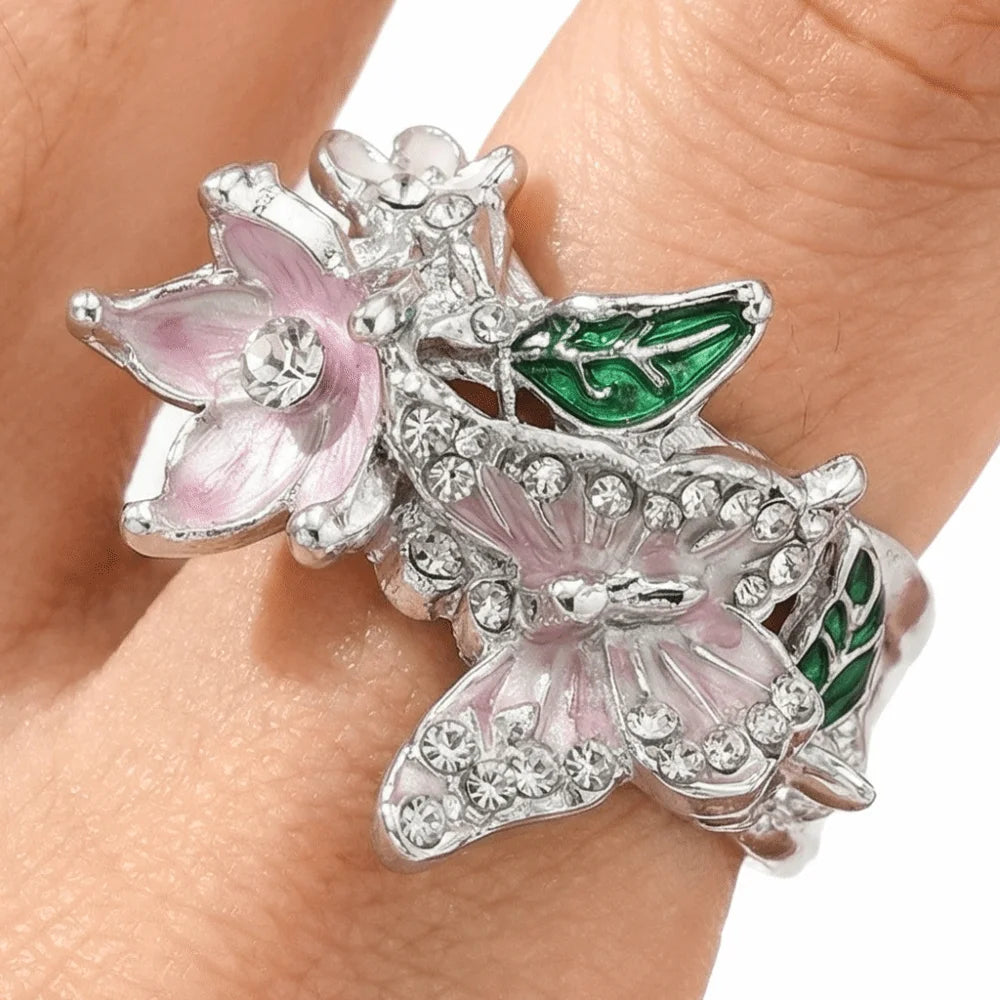 Sculptural butterfly and leaf open ring