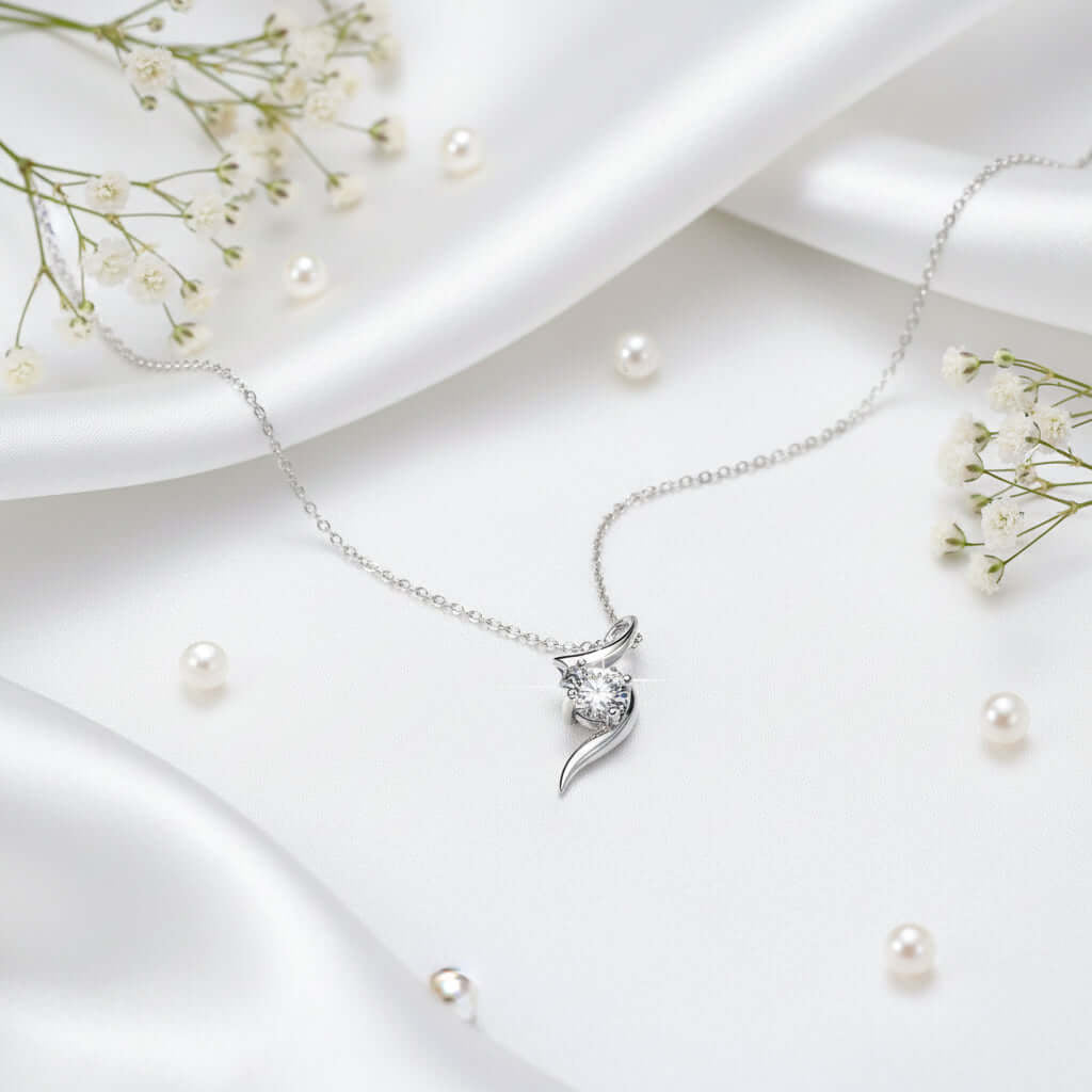 1 Carat Moissanite Diamond Necklace in 925 Sterling Silver with Four-Prong Pendant Setting