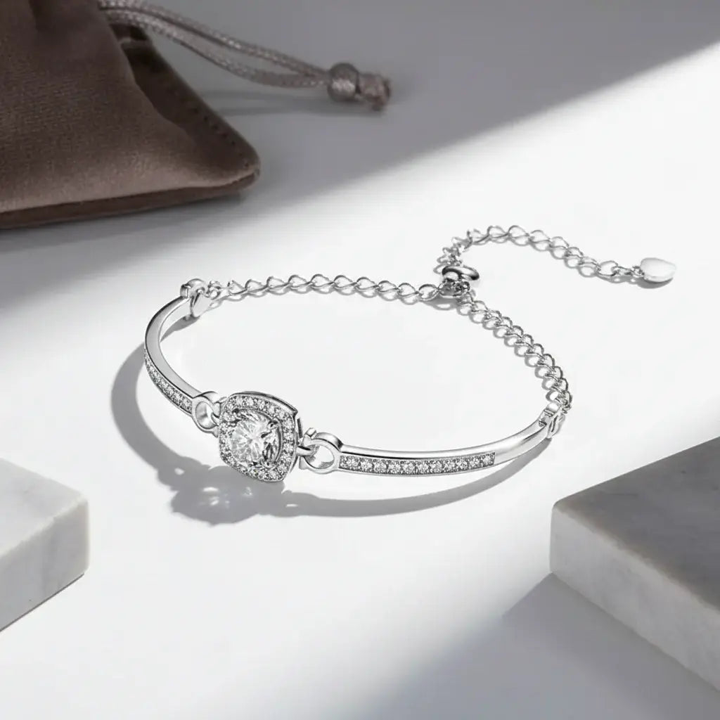 1 Carat Moissanite Square Bag Bracelet in 925 Sterling Silver