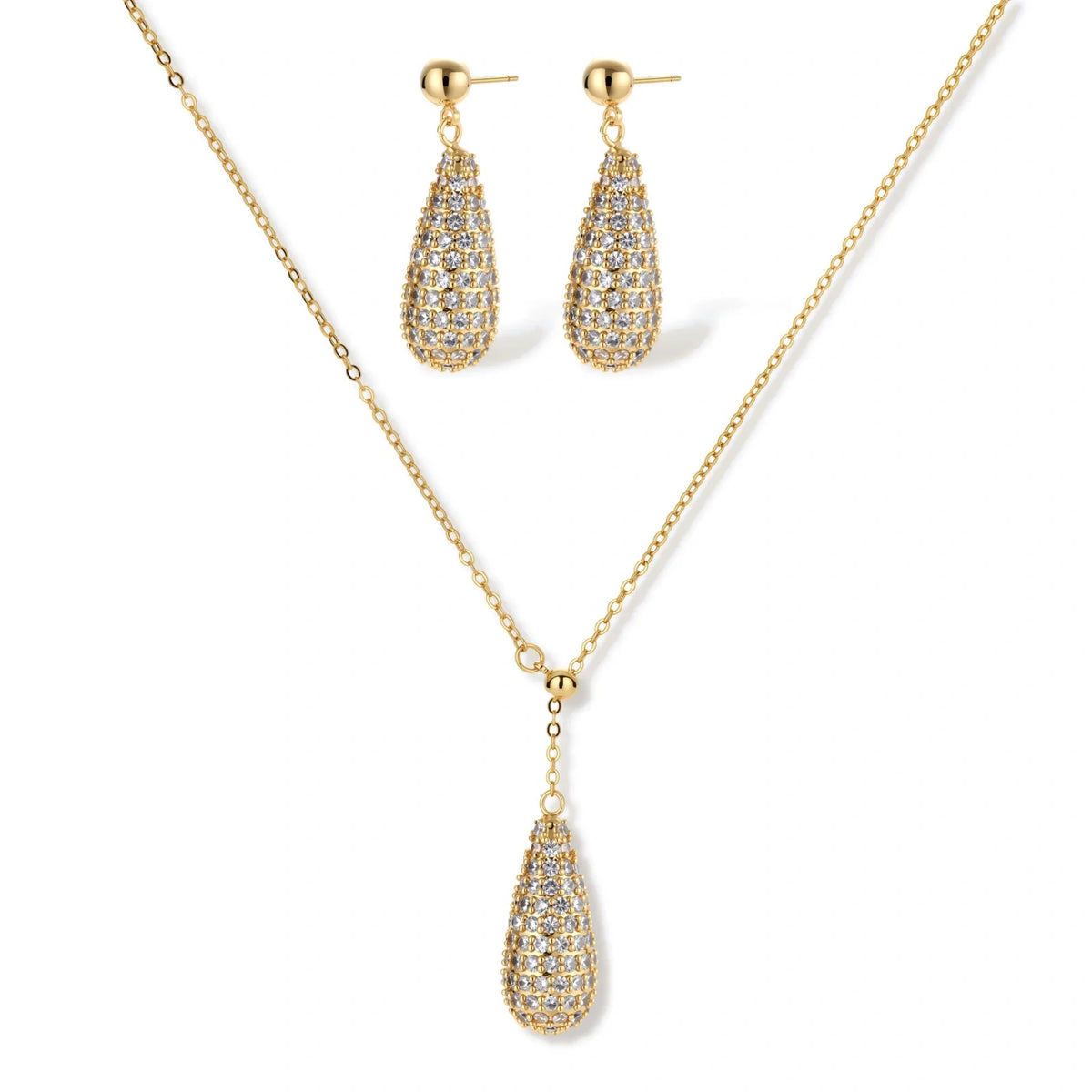 Zirconia Necklace & Earring Set – 14K Gold-Plated