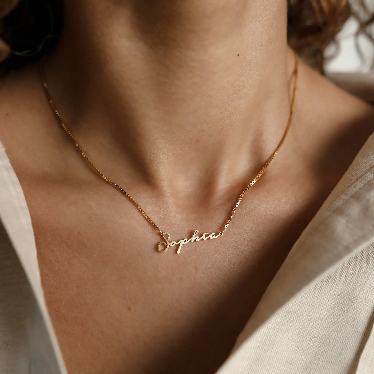 Personalized Name Necklace — custom name script pendant on gold chain