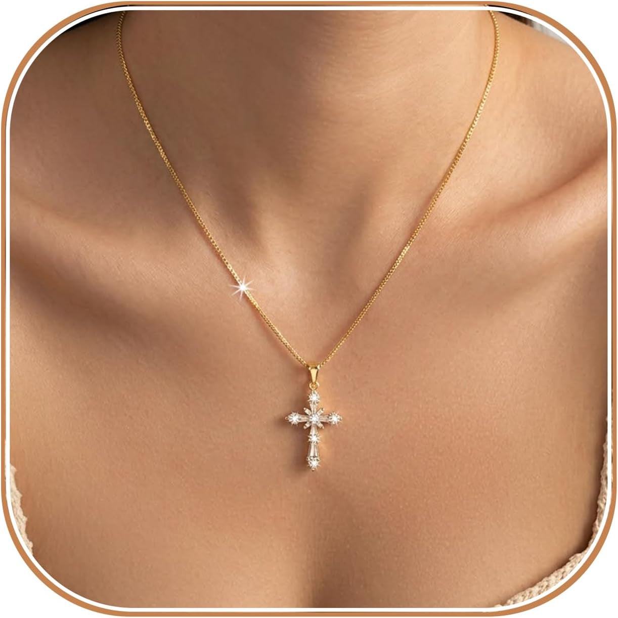 Cross Necklace for Women 14K Gold Plated Non Tarnish Jewelry Gifts | Cross Pendant Necklace Cute Simple Small Necklace Christian Baptism Religious Faith Jewelry Gifts