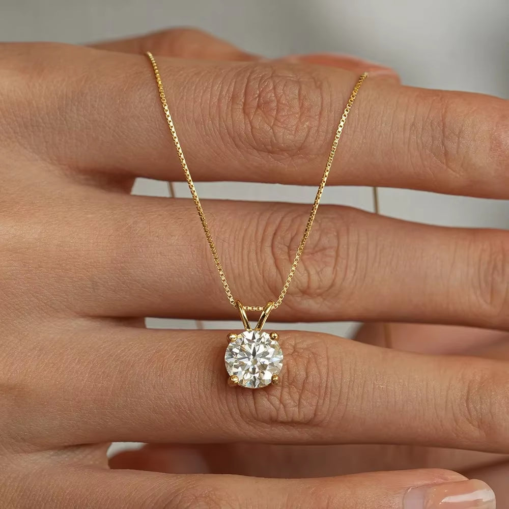 1ct Moissanite Solitaire Necklace – 14K Gold-Plated Sterling Silver – alternate view 5