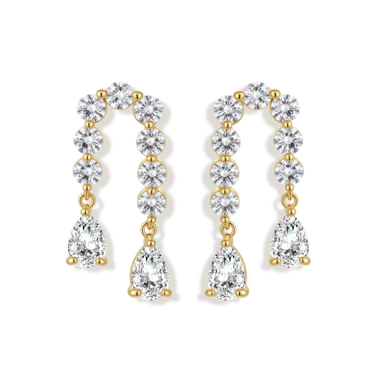 Linear Zirconia Bar Drop Earrings – Gold-Plated – alternate view 1