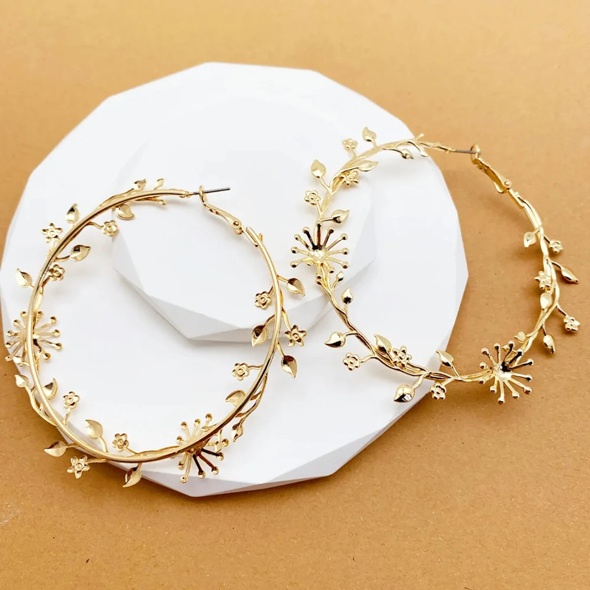 Floral Leaf Hoop Earrings – Gold-Tone – alternate view 4
