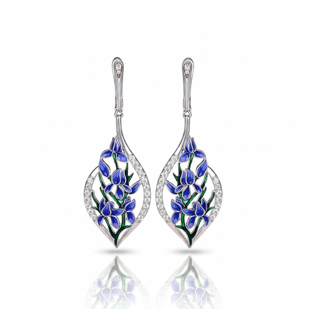 Blue Zirconia Orchid Drop Earrings