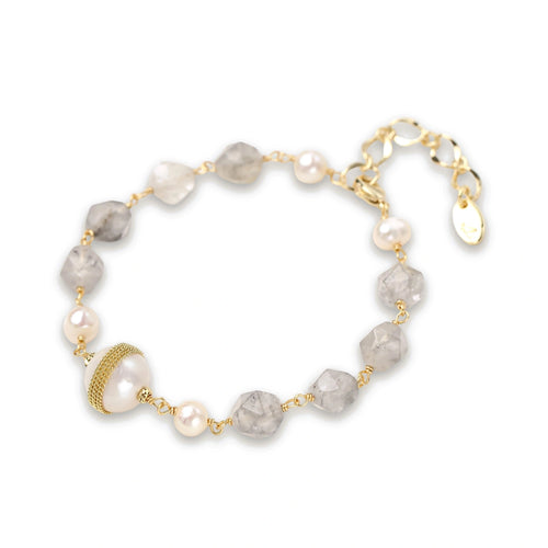 Baroque Pearl & Gemstone Beaded Bracelet – Gold-Plated