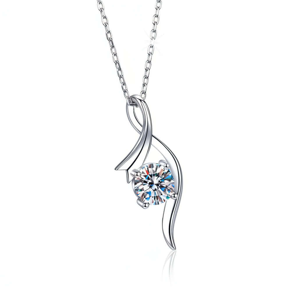 1 Carat Moissanite Diamond Necklace in 925 Sterling Silver with Four-Prong Pendant Setting