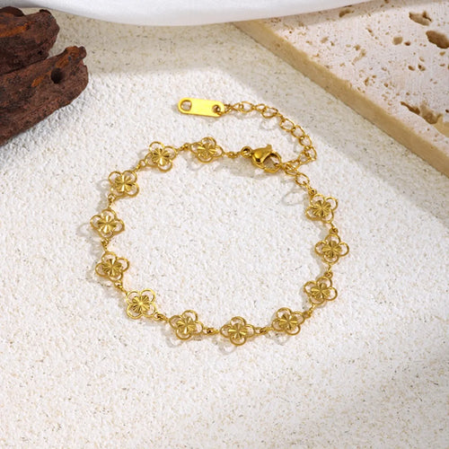 Luxury Gold Color Flower Bracelet - Stainless Steel Jewelry for Women, Hypoallergenic Gift & Party Bangles Accessories