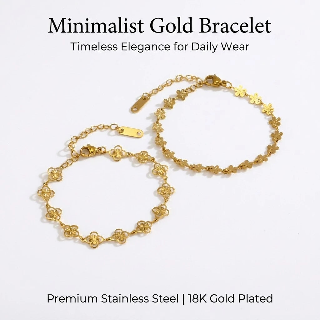 Luxury Gold Color Flower Bracelet - Stainless Steel Jewelry for Women, Hypoallergenic Gift & Party Bangles Accessories