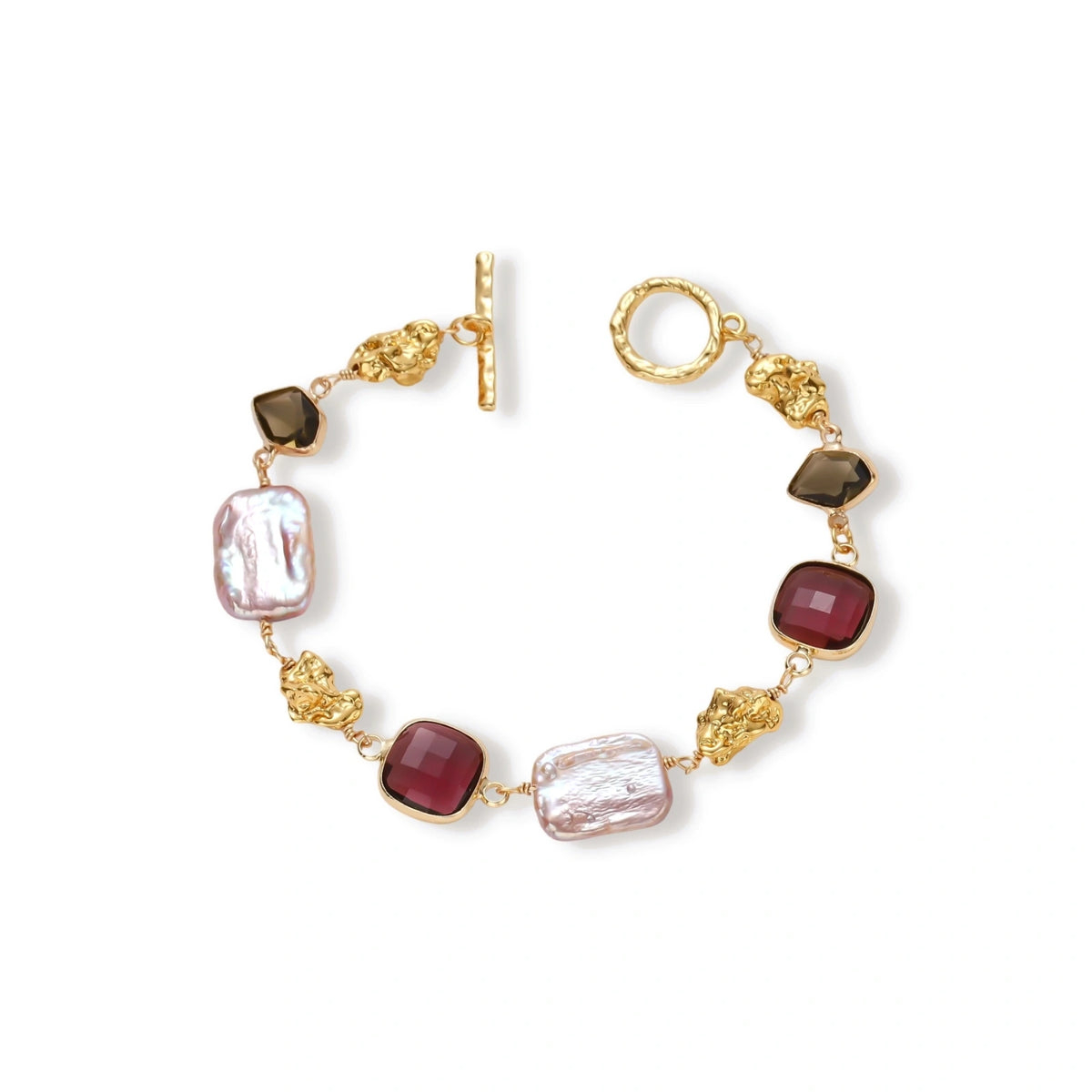 Pearl & Mosaic Stone Charm Bracelet – Gold-Plated – alternate view 2