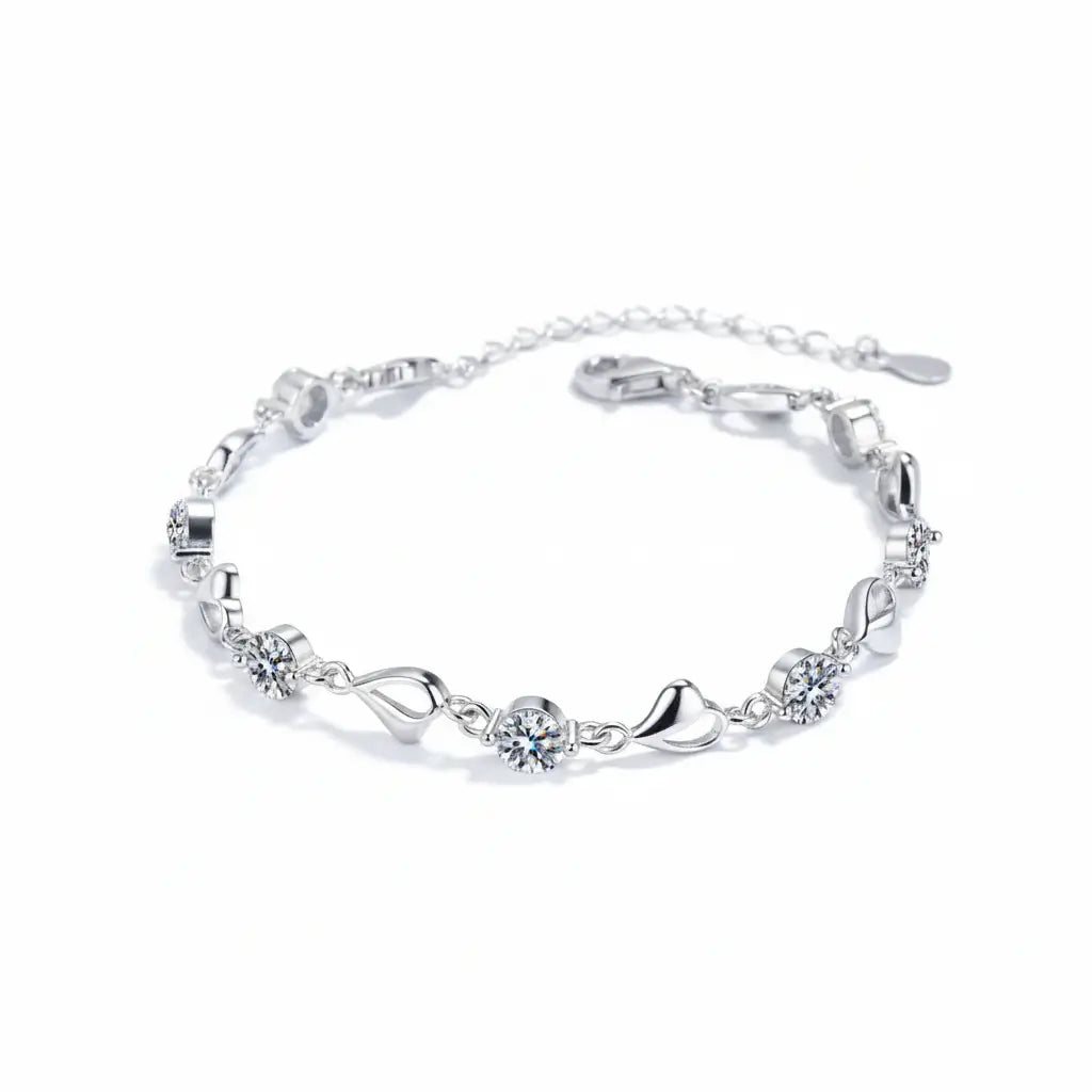 Elegant Silver Heart Moissanite Bracelet - Perfect for Parties and Gifts