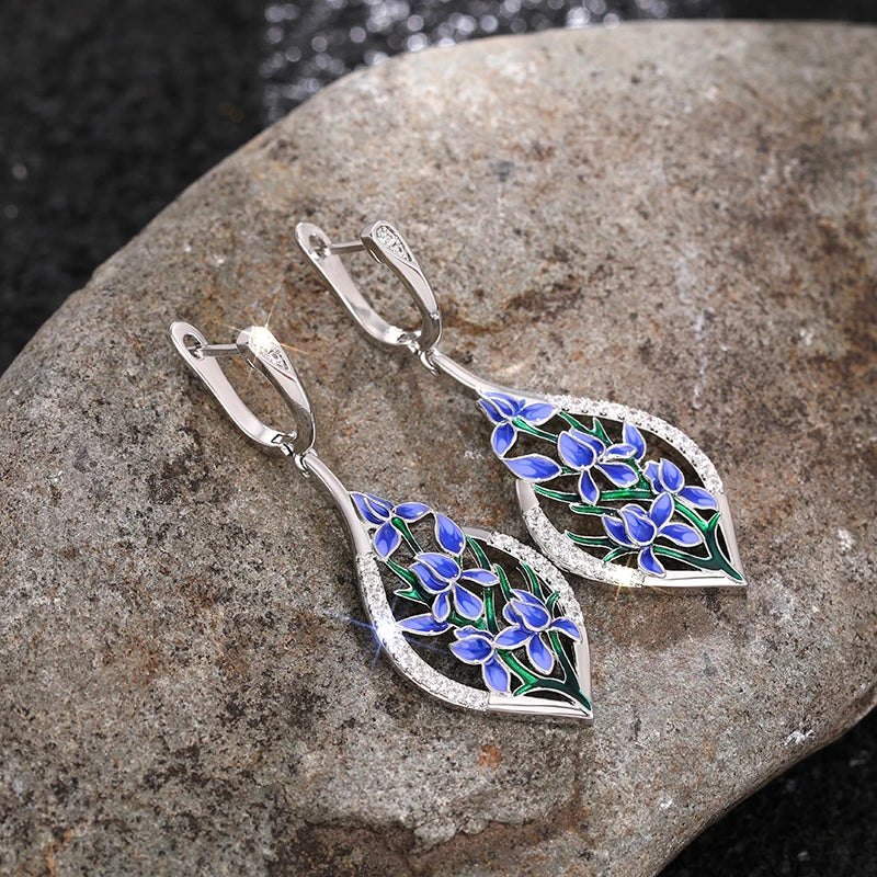 Blue Zirconia Orchid Drop Earrings – alternate view 2