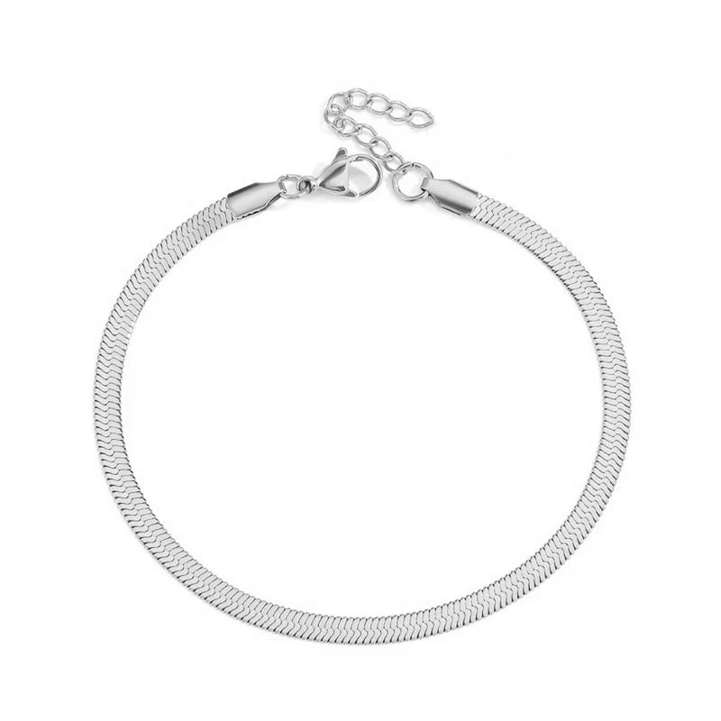 Sterling Silver Serpentine Anklet for Women - Adjustable Snake Chain, 925 Silver