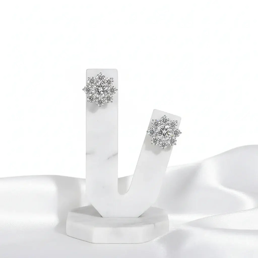 Moissanite Snowflake Sunflower Earrings in 925 Silver – Elegant Floral Studs Gift for Women