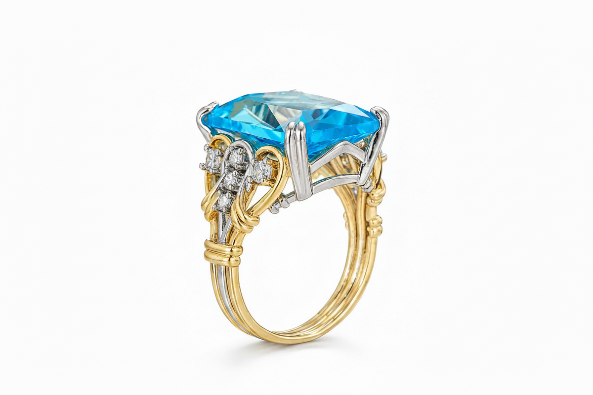 Blue Stone Knot Statement Ring – Two-Tone