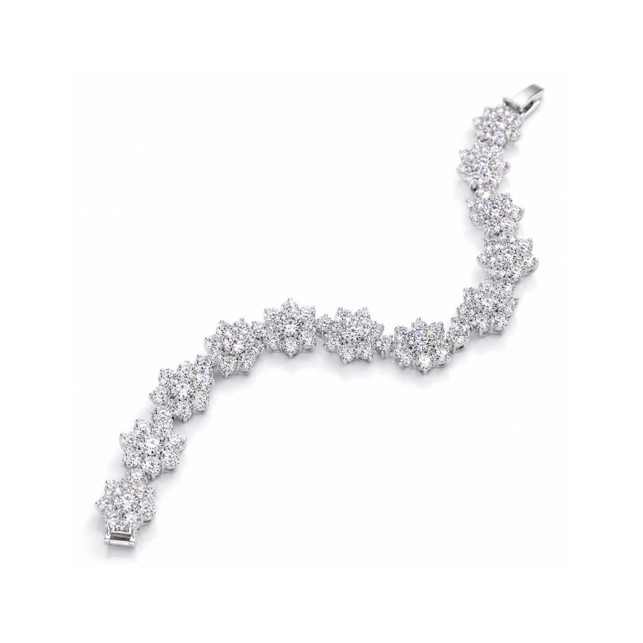 Close-up of silver-tone floral cluster bracelet details