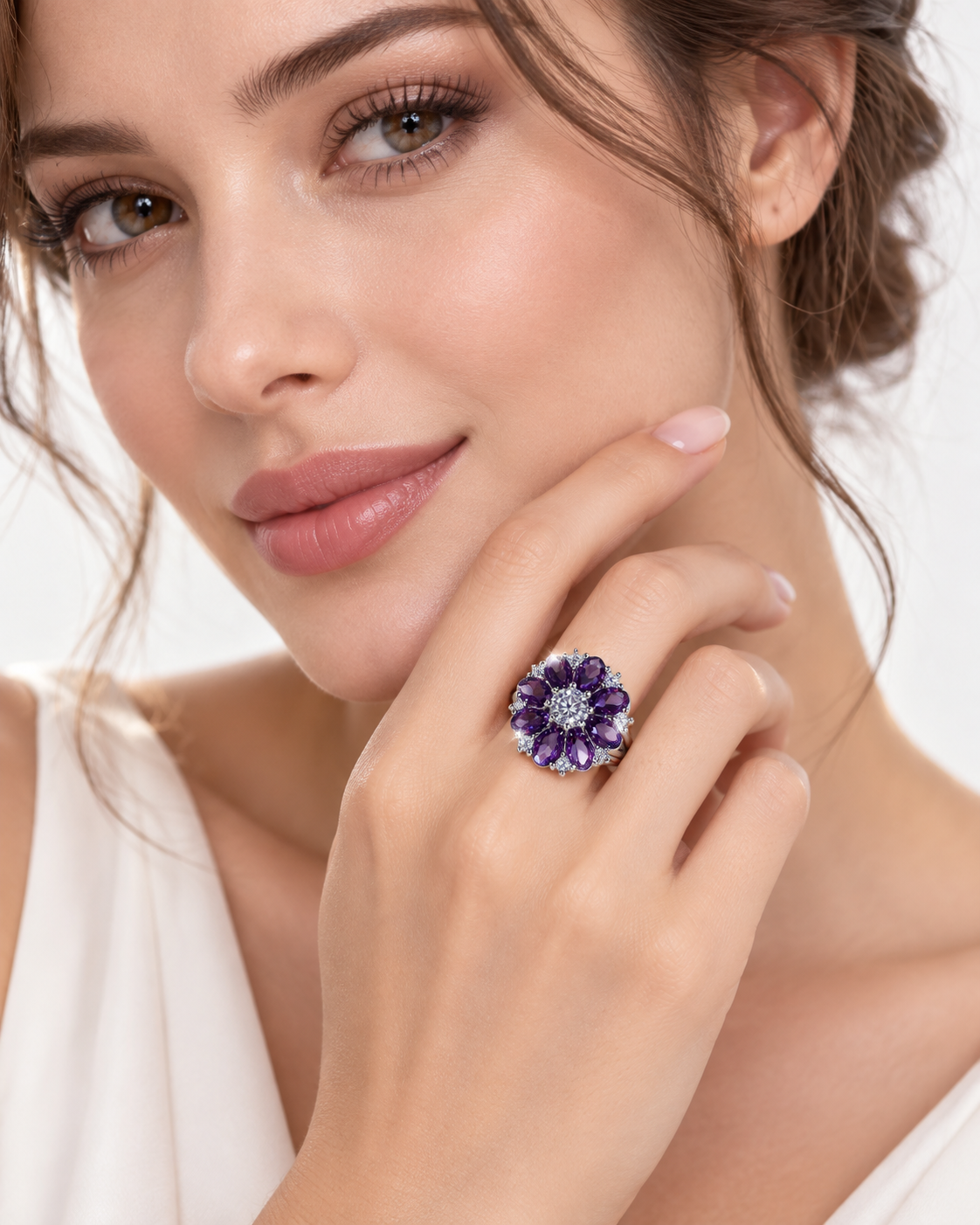 Purple Stone Sunflower Statement Ring – alternate view 3