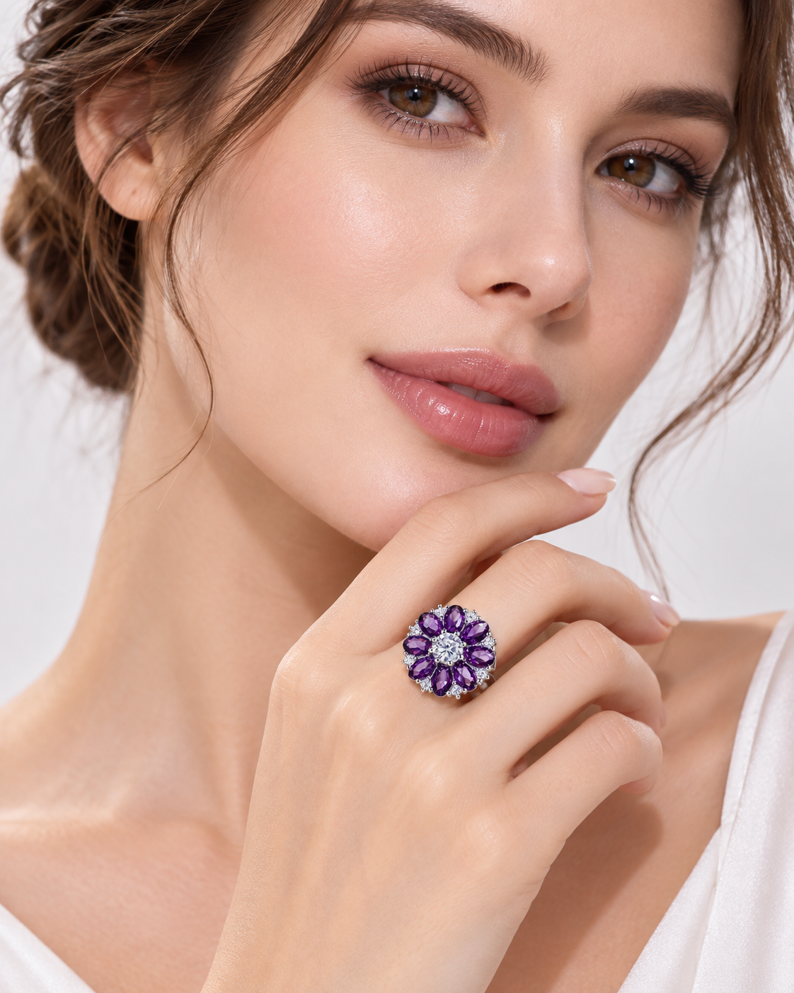 Purple Stone Sunflower Statement Ring – alternate view 1