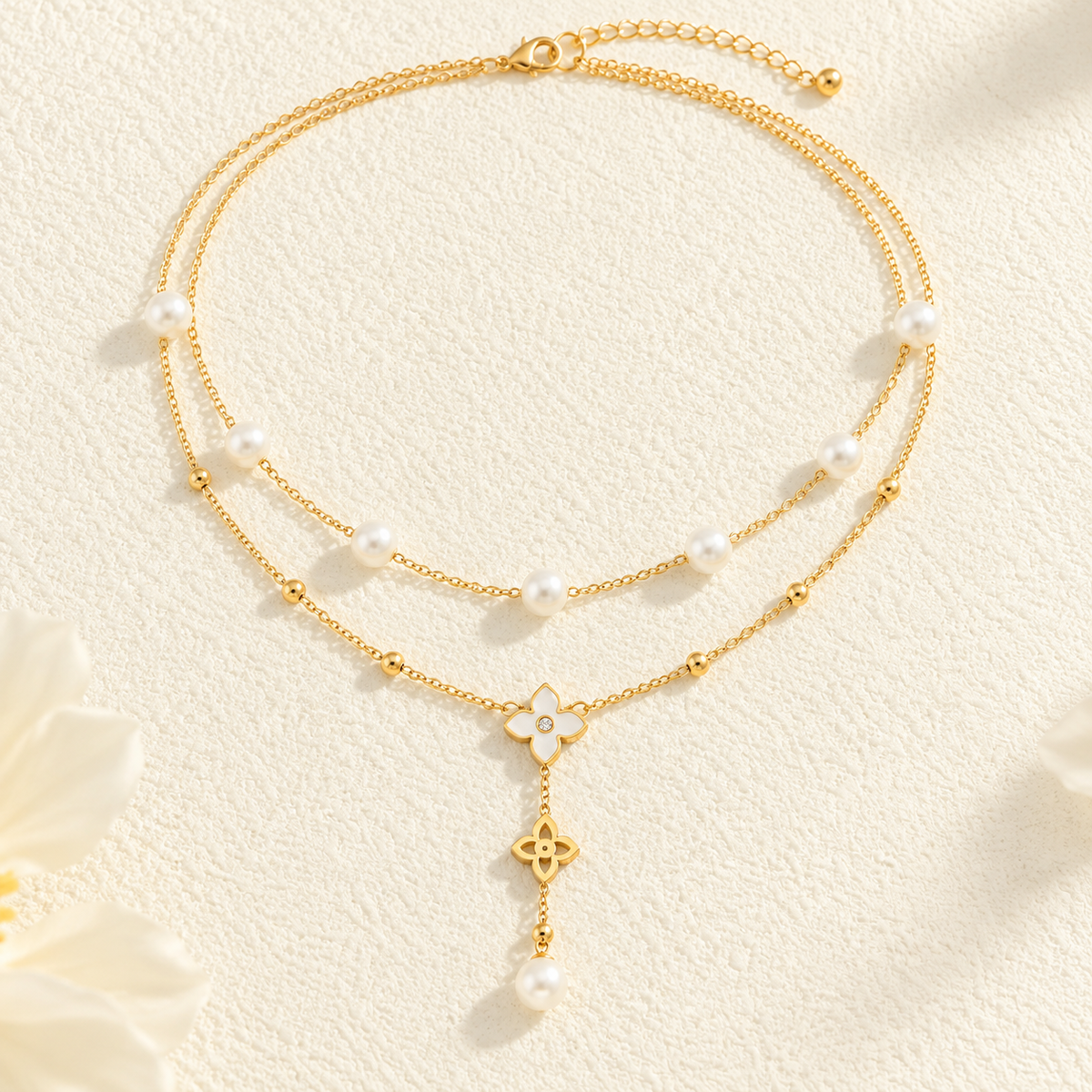 Pearl & Clover Zirconia Layered Necklace – alternate view 2