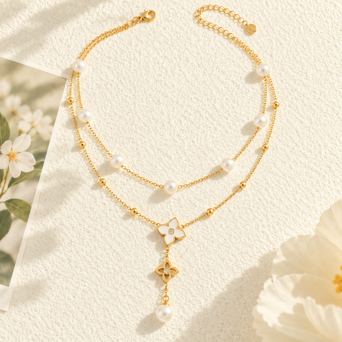 Pearl & Clover Zirconia Layered Necklace – alternate view 4