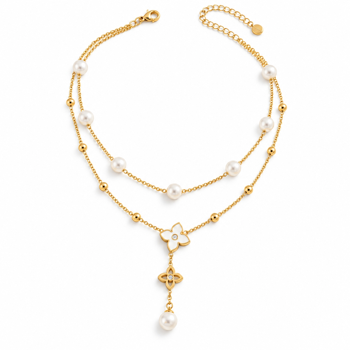 Pearl & Clover Zirconia Layered Necklace