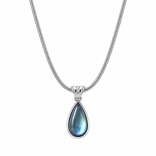 Blue Teardrop Pendant Necklace – Stainless Steel