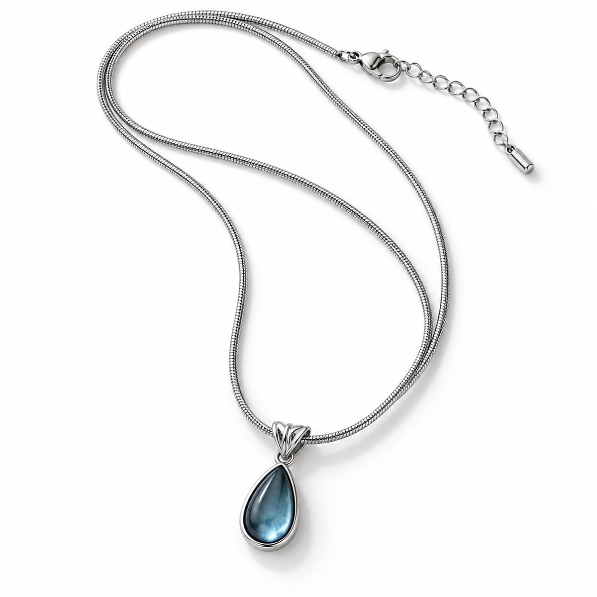Blue Teardrop Pendant Necklace – Stainless Steel – alternate view 2