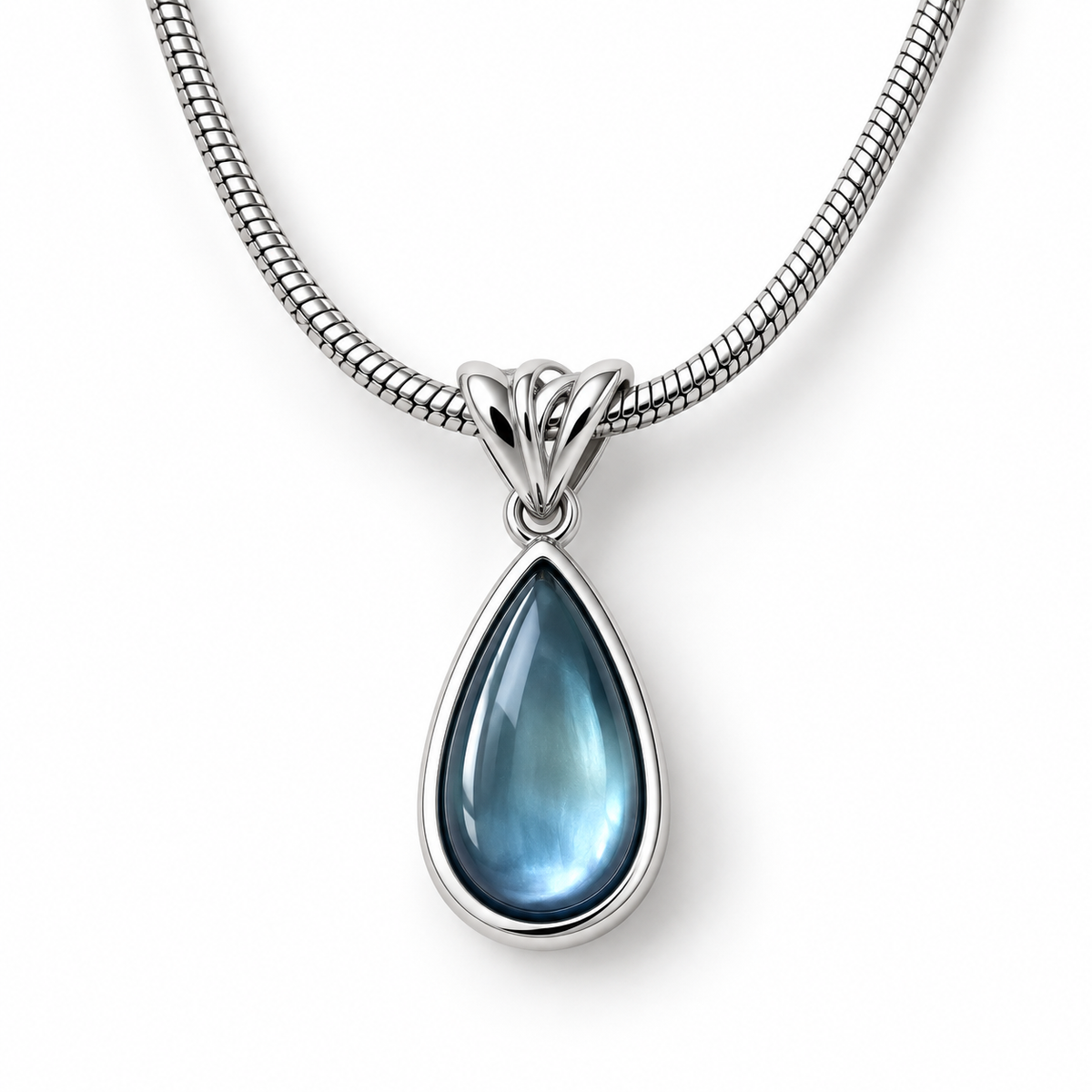 Blue Teardrop Pendant Necklace – Stainless Steel – alternate view 3