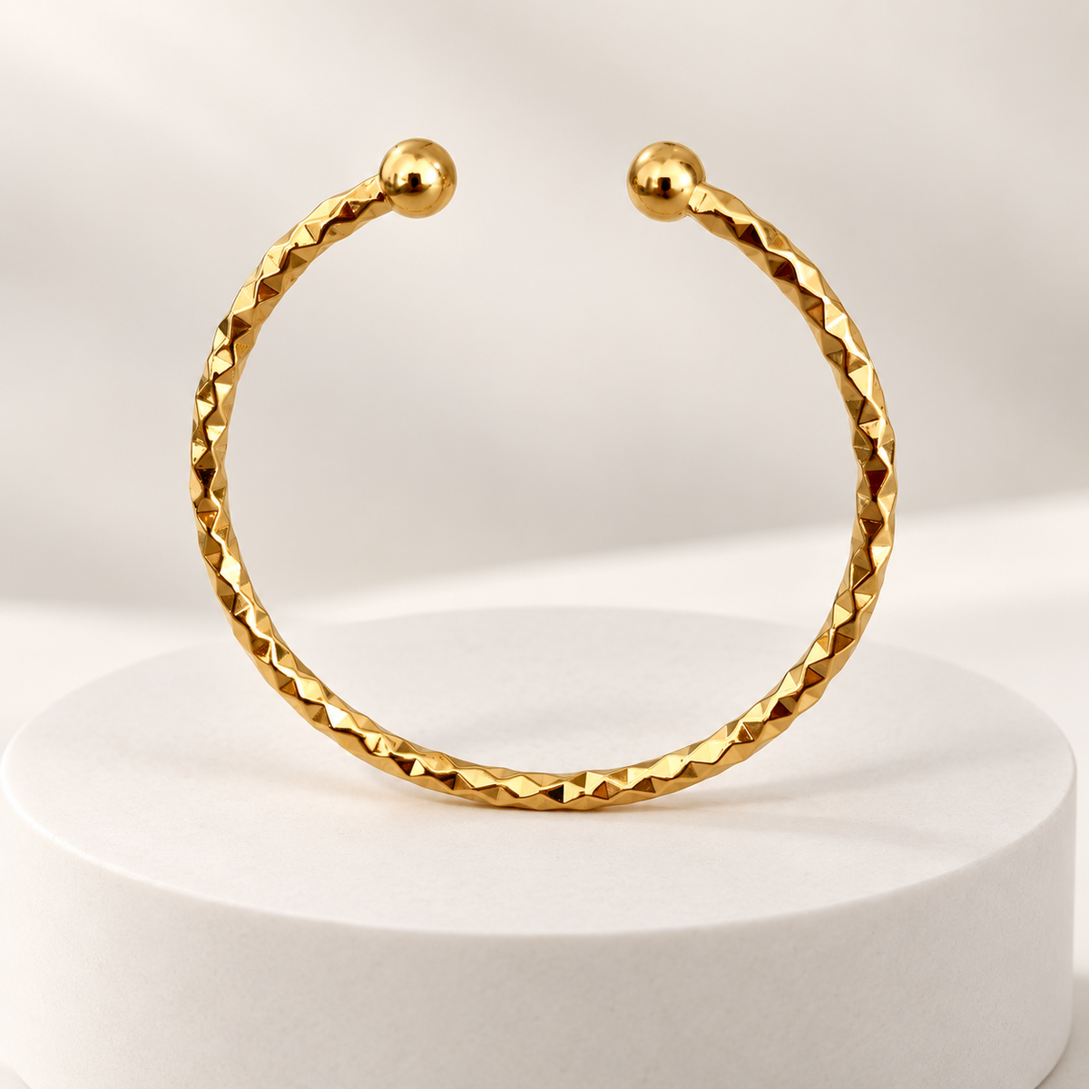 Hammered Cuff Bracelet – 18K Gold-Filled Stainless Steel – alternate view 2