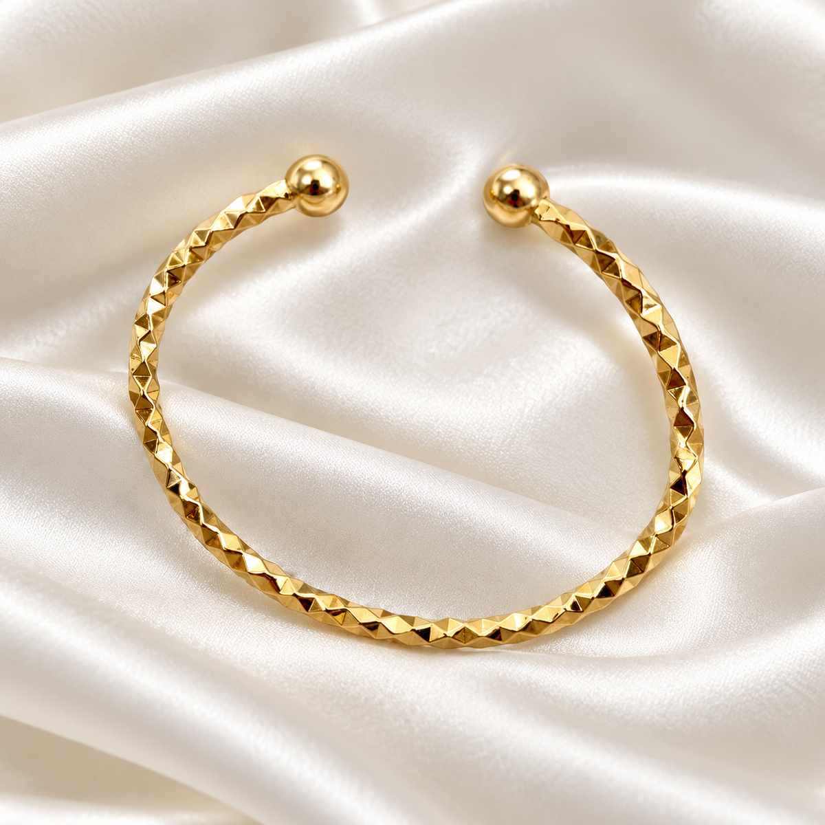 Hammered Cuff Bracelet – 18K Gold-Filled Stainless Steel – alternate view 4