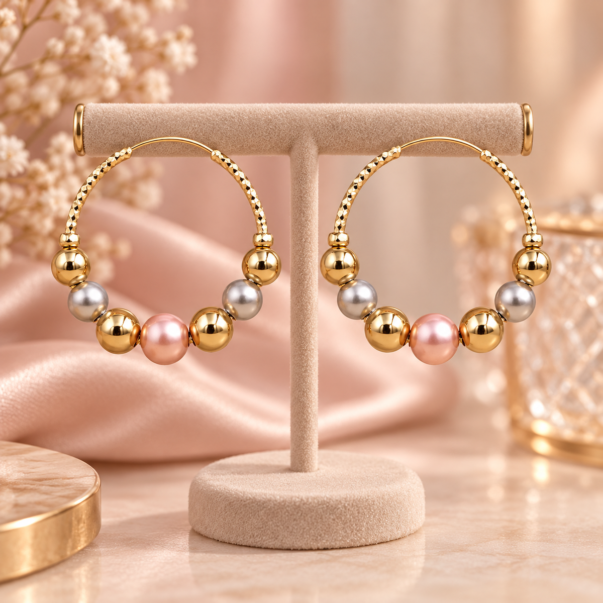 Beaded Hoop Earrings – Gold-Tone – alternate view 2