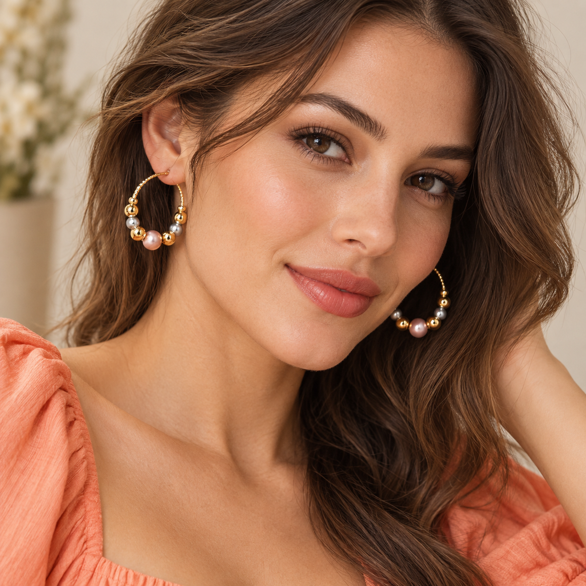 Beaded Hoop Earrings – Gold-Tone – alternate view 3