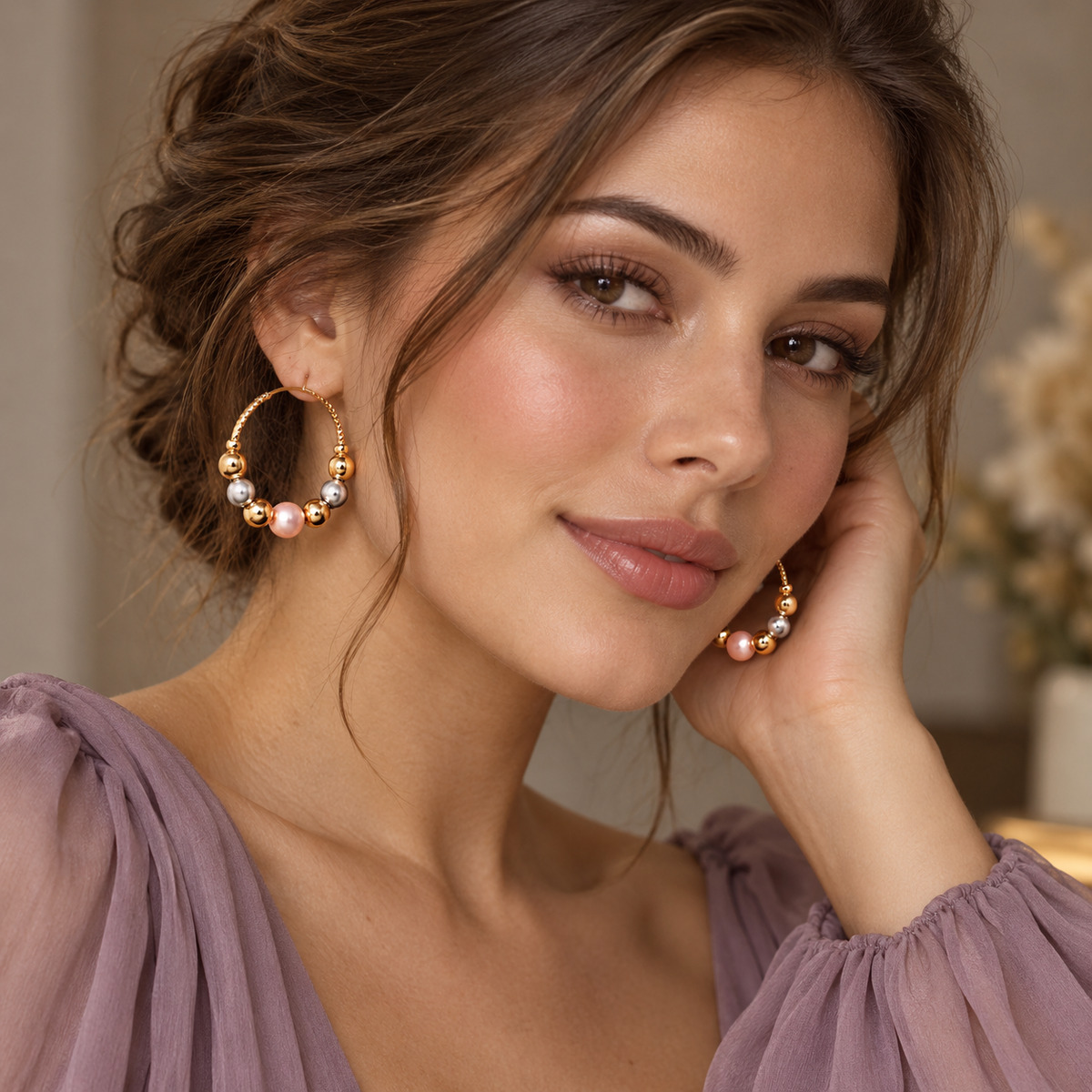 Beaded Hoop Earrings – Gold-Tone – alternate view 4