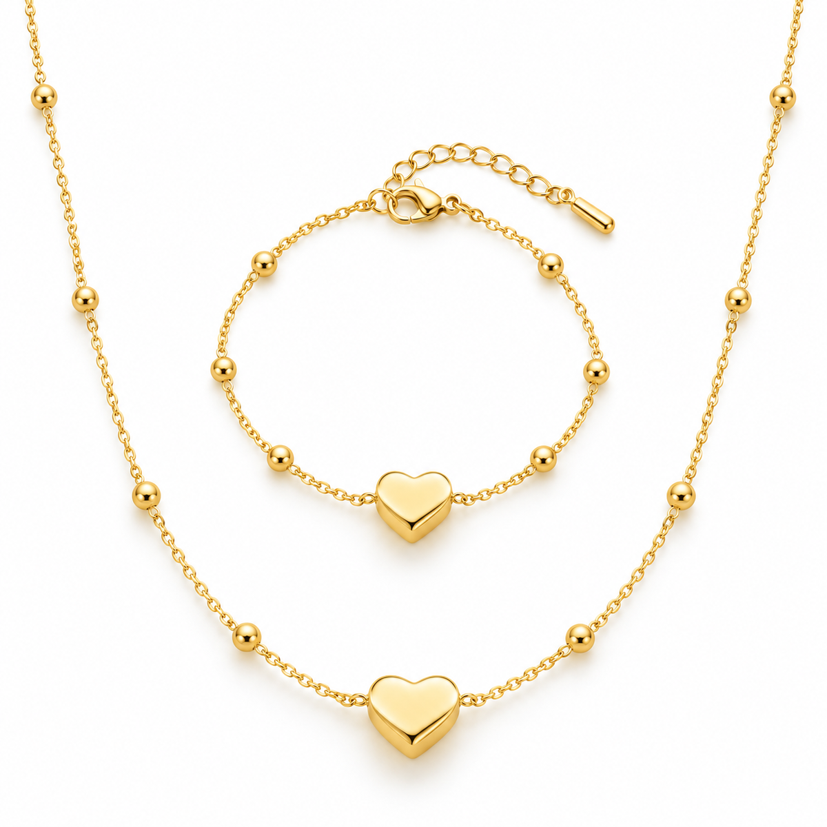 Heart Jewelry Set – Gold-Tone Stainless Steel