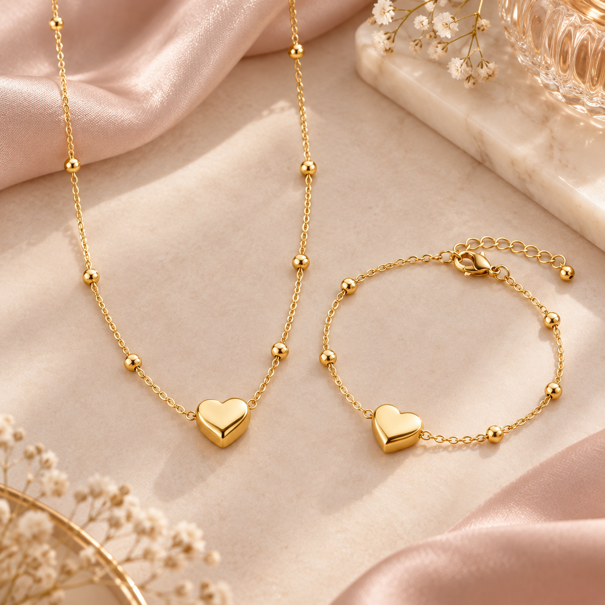 Heart Jewelry Set – Gold-Tone Stainless Steel – alternate view 1