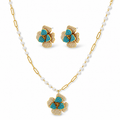 Blue Zirconia Floral Jewelry Set – Gold-Plated