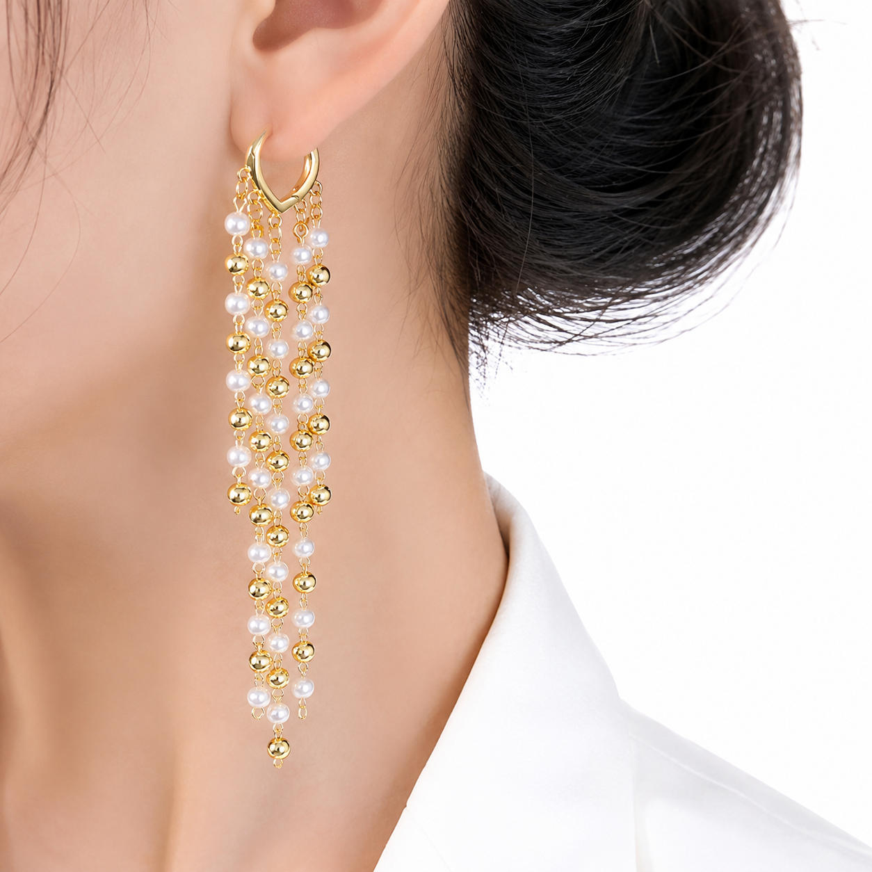 Long layered tassel earrings with bead accents