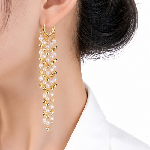 Long layered tassel earrings with bead accents