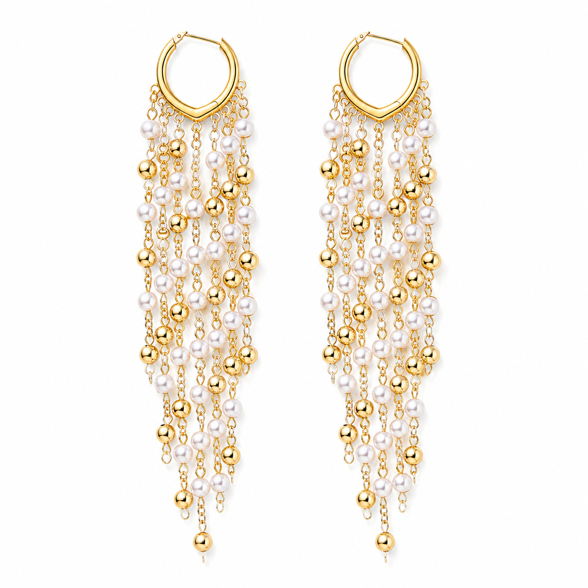 Cascade luminous tassel earrings in gold-tone finish