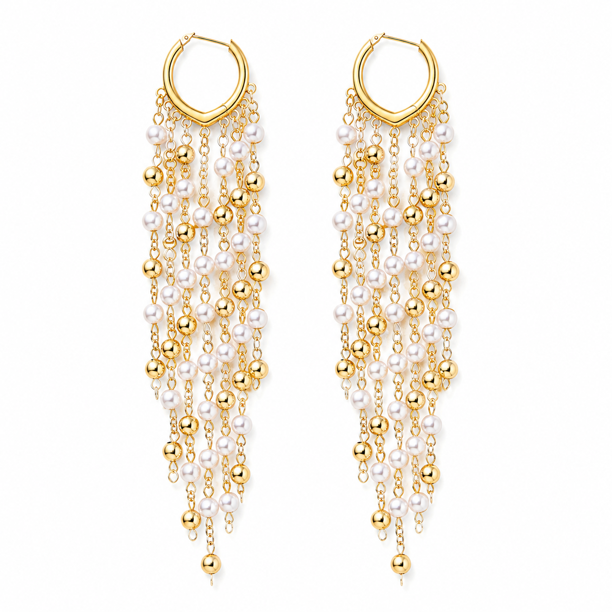 Cascade luminous tassel earrings in gold-tone finish