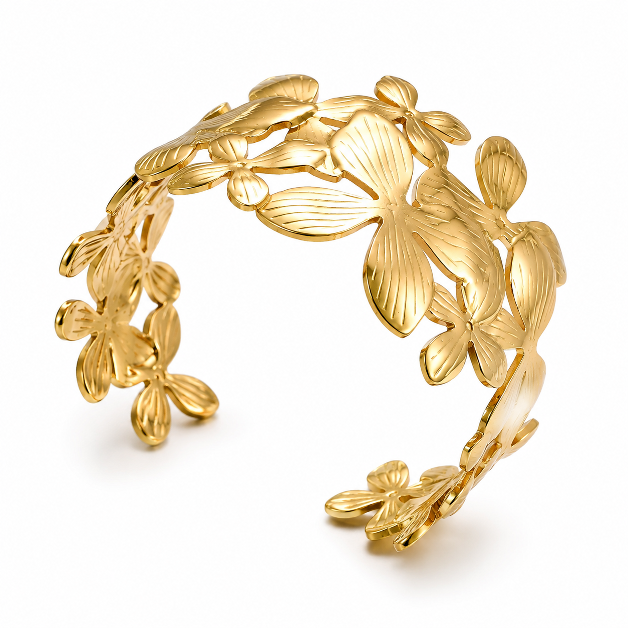 Model wearing the Flora sculpted floral cuff bracelet