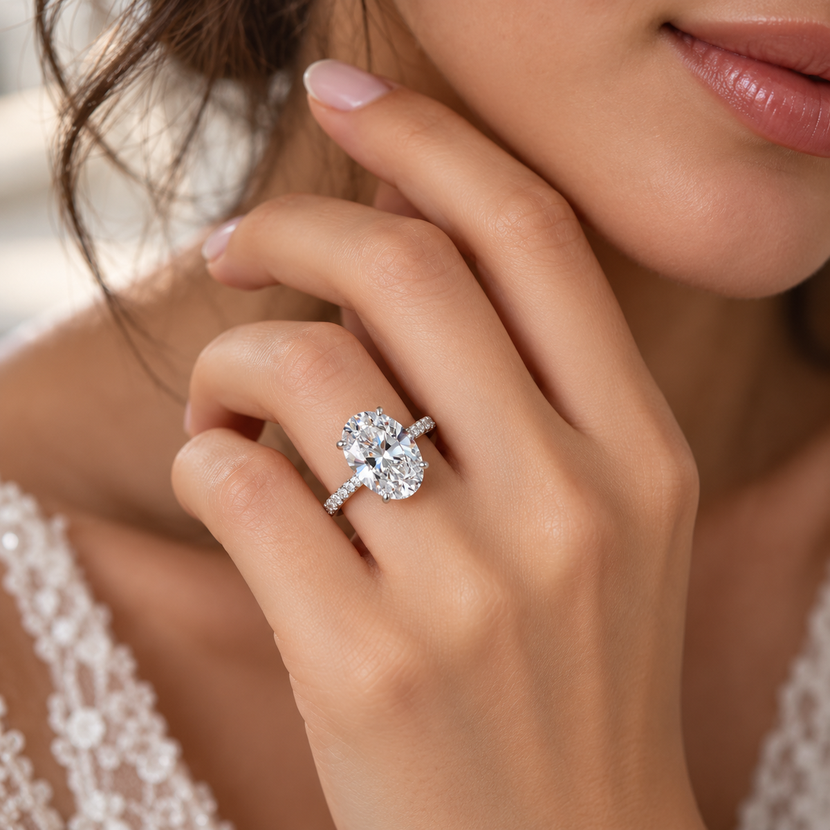 Oval Moissanite Solitaire Ring – Sterling Silver